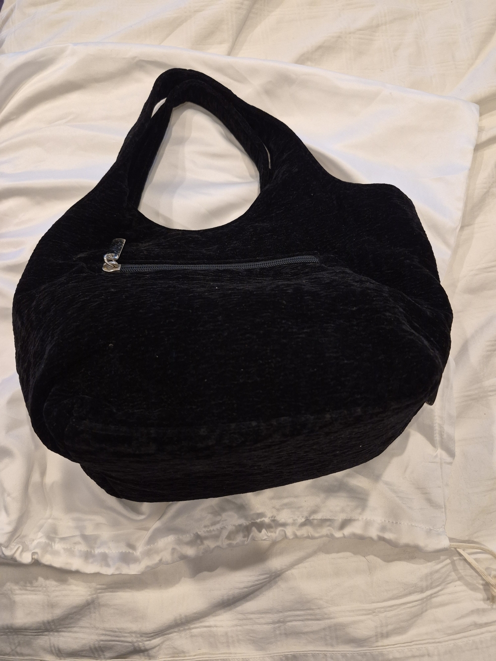 Mondani Black Velvet Bag with Front Zip